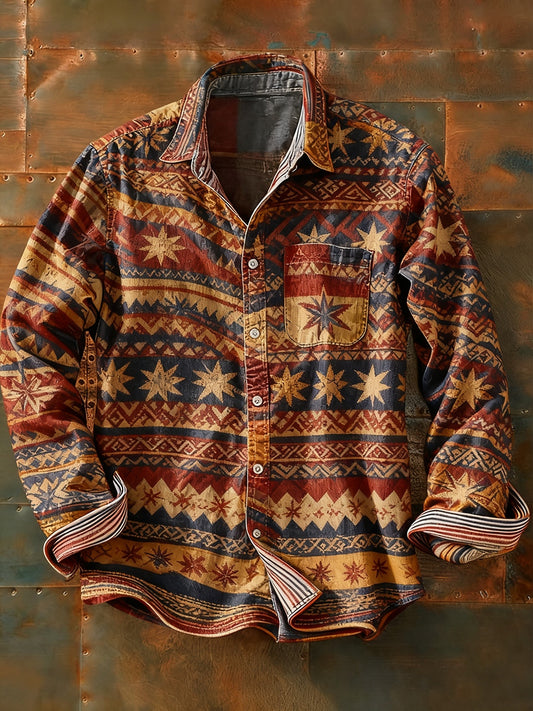 Pánské retro abstraktní art print příležitostné tričko s dlouhým rukávem