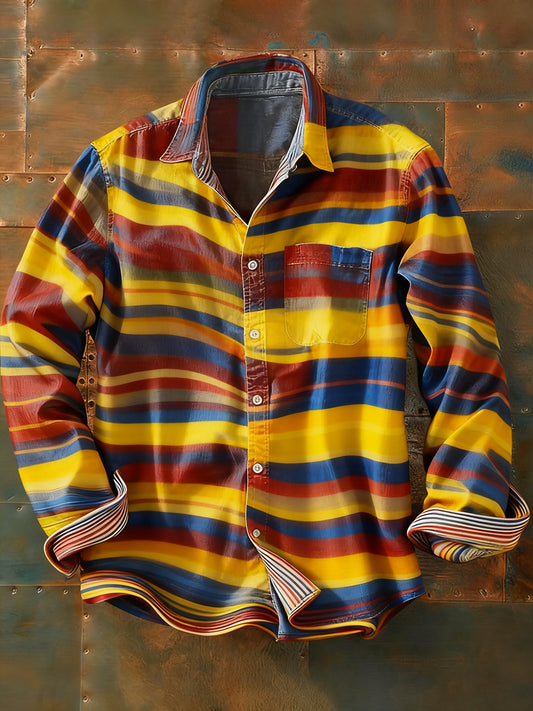 Pánské retro abstraktní art print příležitostné tričko s dlouhým rukávem