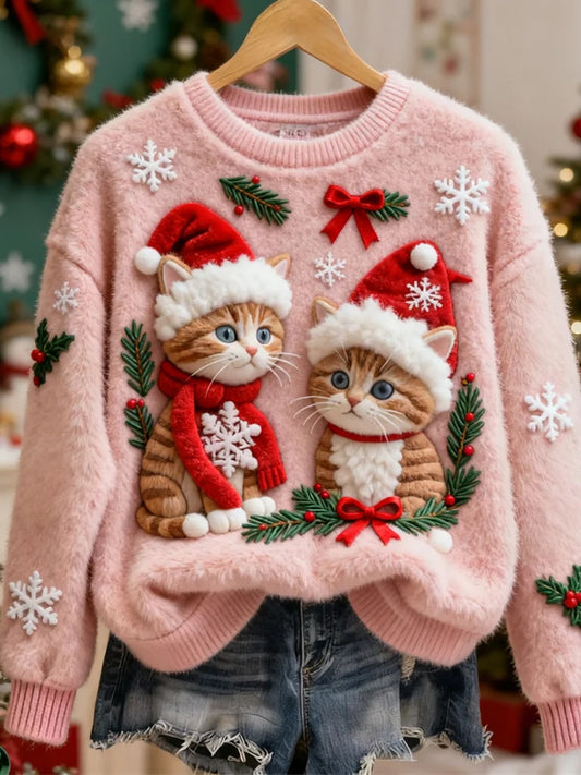 Ženy retro vánoční zvířecí umění tisk casual flanel top