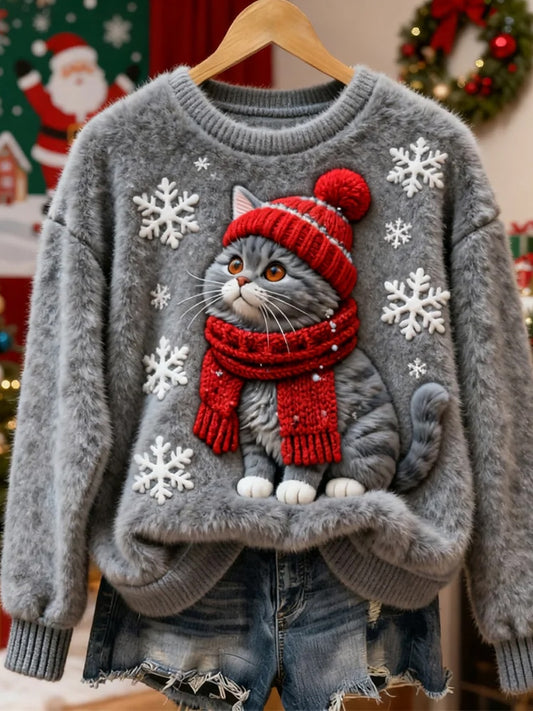 Ženy retro vánoční zvířecí umění tisk casual flanel top