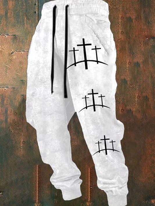 Pánské retro faith print loose casual pants