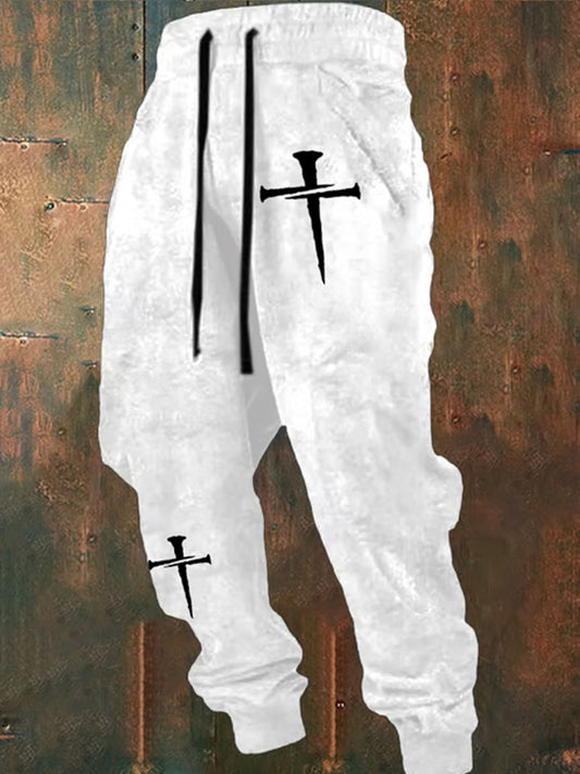 Pánské retro faith print loose casual pants