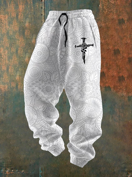 Pánské retro faith print loose casual pants