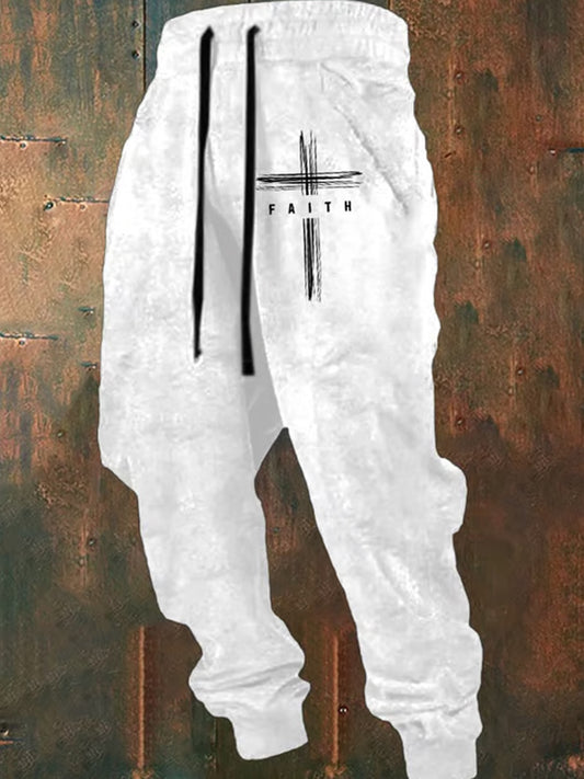 Pánské retro faith print loose casual pants