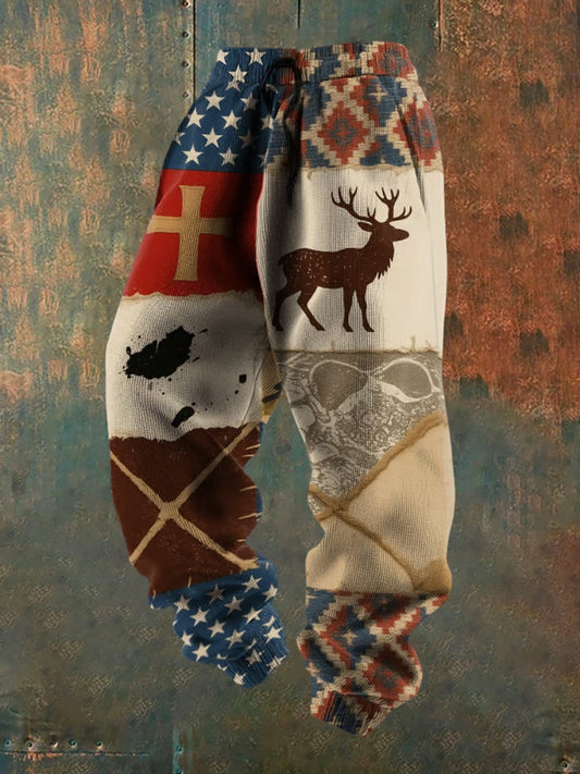 Pánské retro faith print loose casual pants