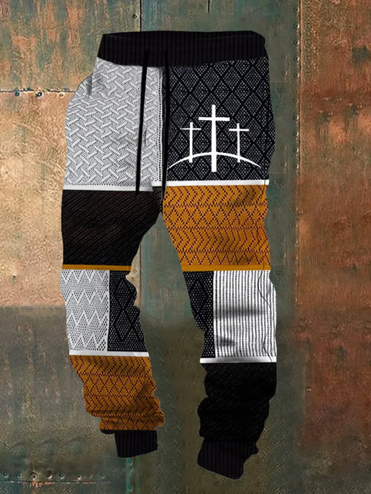 Pánské retro faith print loose casual pants