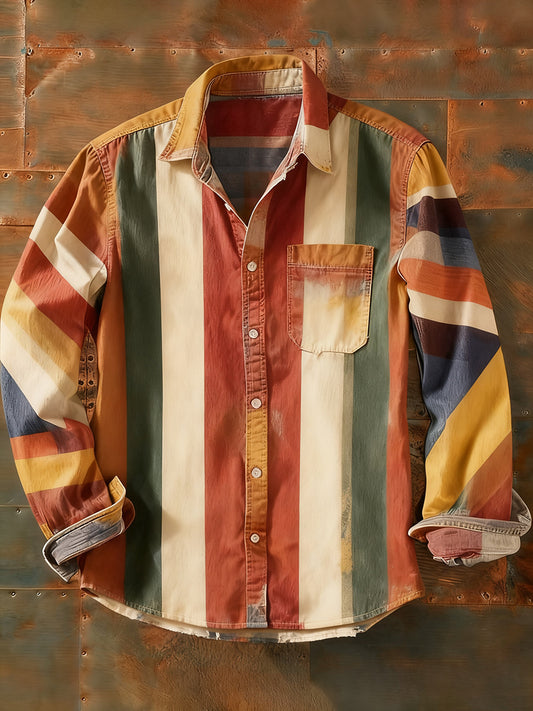 Pánské retro abstraktní art print příležitostné tričko s dlouhým rukávem