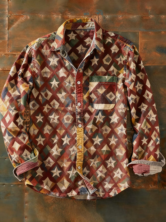 Pánské retro abstraktní art print příležitostné tričko s dlouhým rukávem