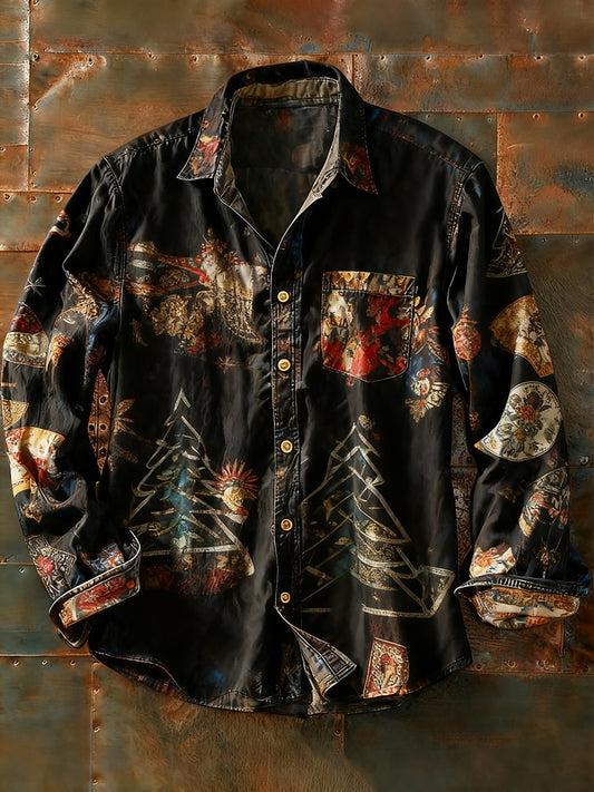 Pánské retro abstraktní art print příležitostné tričko s dlouhým rukávem