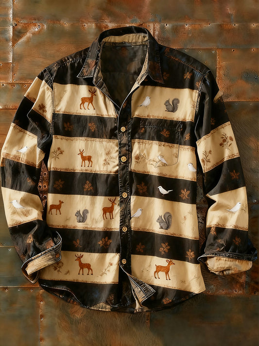 Pánské retro abstraktní art print příležitostné tričko s dlouhým rukávem