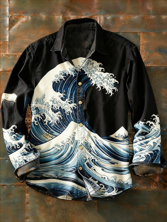 Pánské retro abstraktní art print příležitostné tričko s dlouhým rukávem