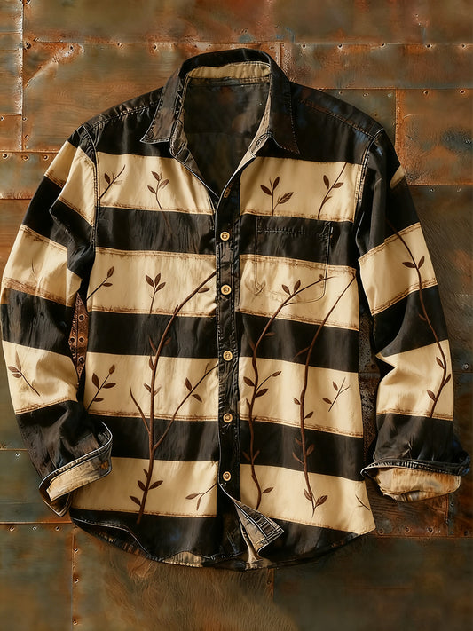 Pánské retro abstraktní art print příležitostné tričko s dlouhým rukávem