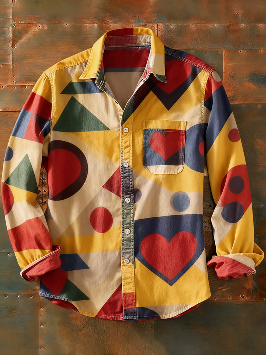 Pánské retro abstraktní art print příležitostné tričko s dlouhým rukávem