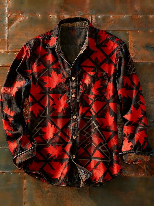 Pánské retro abstraktní art print příležitostné tričko s dlouhým rukávem