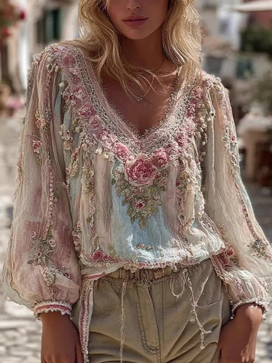 Dámské retro bohémské květinové top