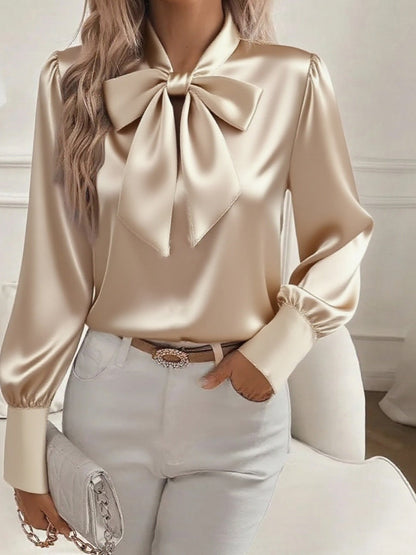 Dámské retro saténová blúzka s dlouhým rukávem