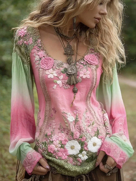 Dámské retro bohémské květinové top