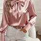 Dámské retro saténová blúzka s dlouhým rukávem
