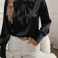 Dámské retro saténová blúzka s dlouhým rukávem